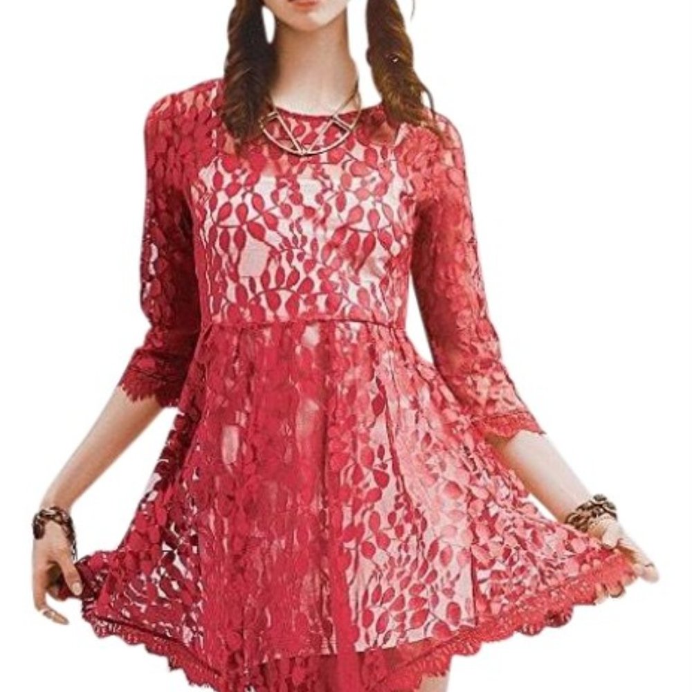 Free People Coral Lace Dress